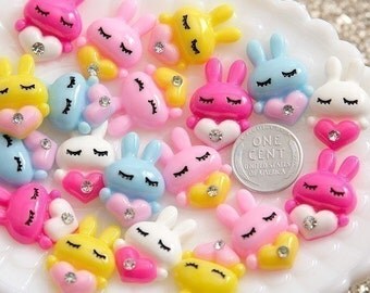 25mm Love Bunnies Resin Cabochons - 12 pc set