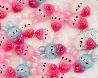 24mm Bunny Loves Strawberry Resin Cabochons - 10 pc set
