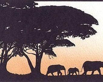 Elephants Hand-Cut Papercut