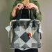 IZUMI Distressed Quilted Denim Tote VEGAN FRIENDLY Black n Grey