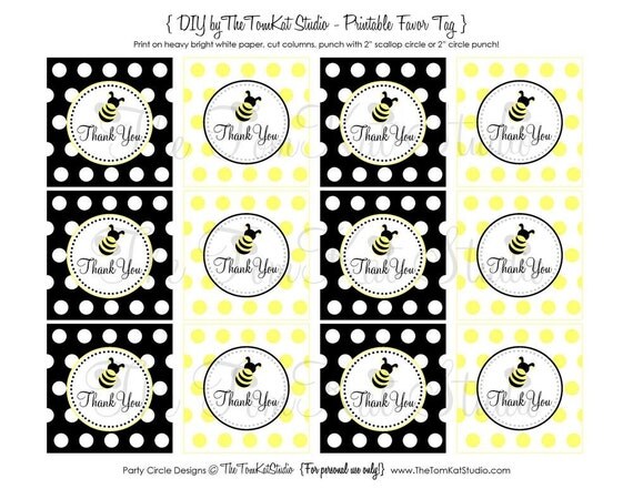 PRINTABLE FAVOR TAGS Bumble Bee Collection Birthday or