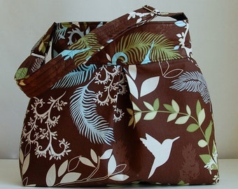 Birds of a Feather Pleated Hobo Handbag / Purse - READY TO SHIP