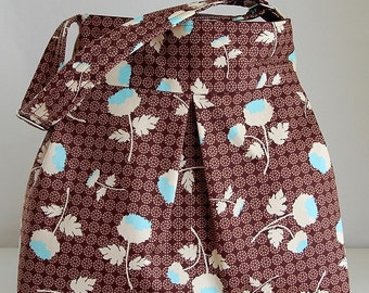 Chocolate Tossed Flowers Pleated Hobo Handbag / Purse - READY TO SHIP
