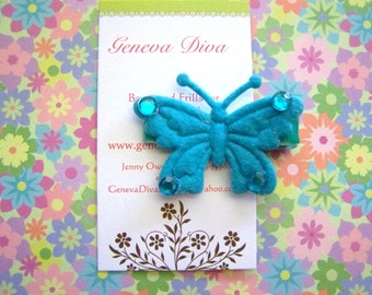 NEW...Felt Butterfly Hairclip in Turquoise Blue