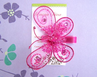 Glitz and Glam....Hot Pink Sequined Butterfly Clip
