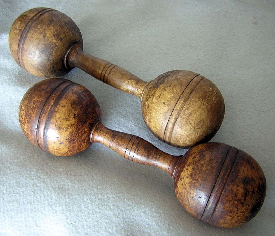 Cool Pair of Antique Wooden Barbells Early Fitness by Neatcurios