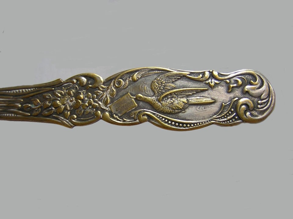 Antique Victorian Letter Opener with Lover Bird and Letter