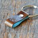 Monogrammed Distressed Brown and Light Blue Leather Keychain (Style 1)