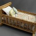 Wooden Doll Bed or Cradle with Flemish Art or Pyrography Design - 7 Inches Long