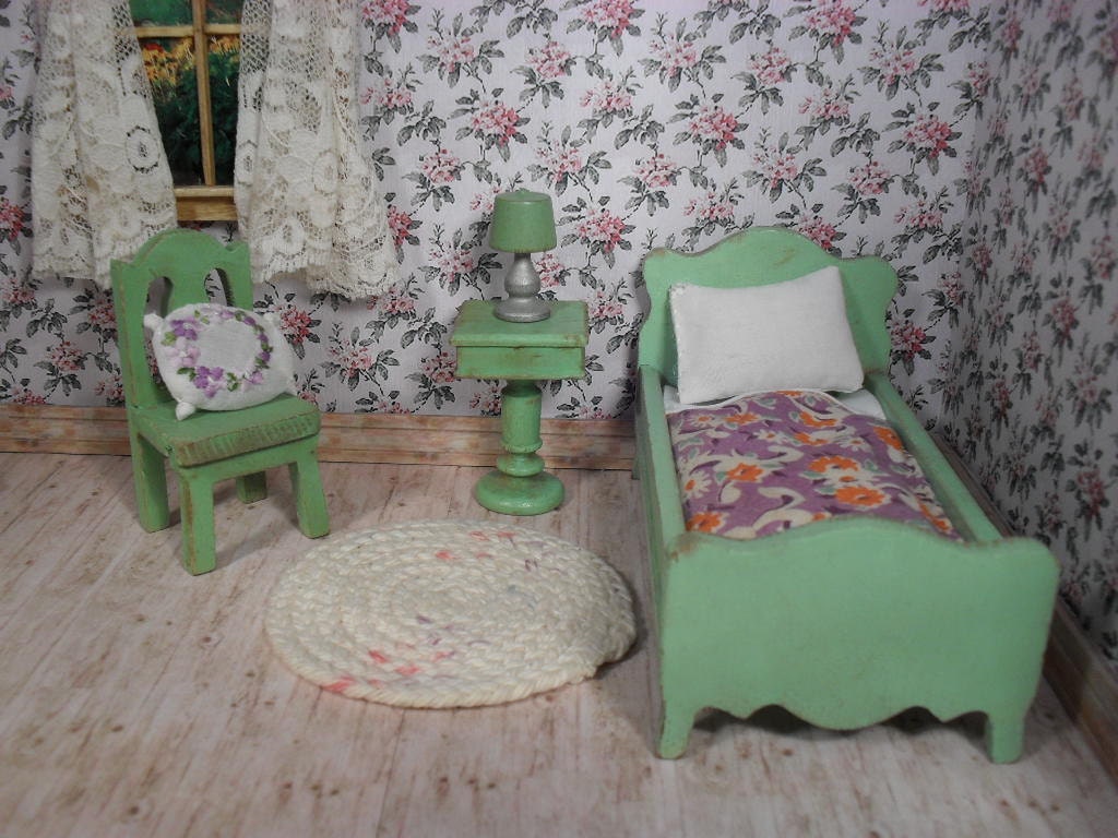 Strombecker Wooden Dollhouse Bedroom Furniture 1930s by TheToyBox