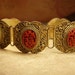 Antique Chinese Cinnabar etruscan hinged bracelet 1920's signed tourist piece