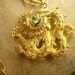 Vintage Signed Green Eyed Dragon huge chinese pendant on long fancy chain Lisner