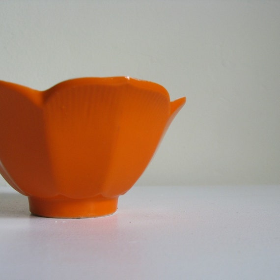 Vintage Orange Lotus Bowl Japan