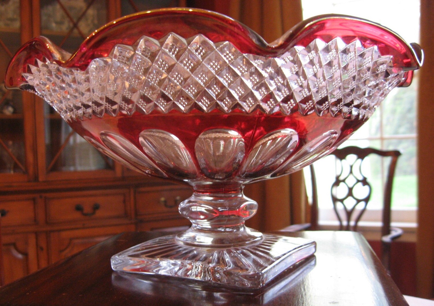 Vintage Ruby Red Flash Glass Compote by Westmoreland