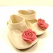 American Girl Doll Shoes Embellished Mary Jane Shoes Off White With Pink Felt Roses