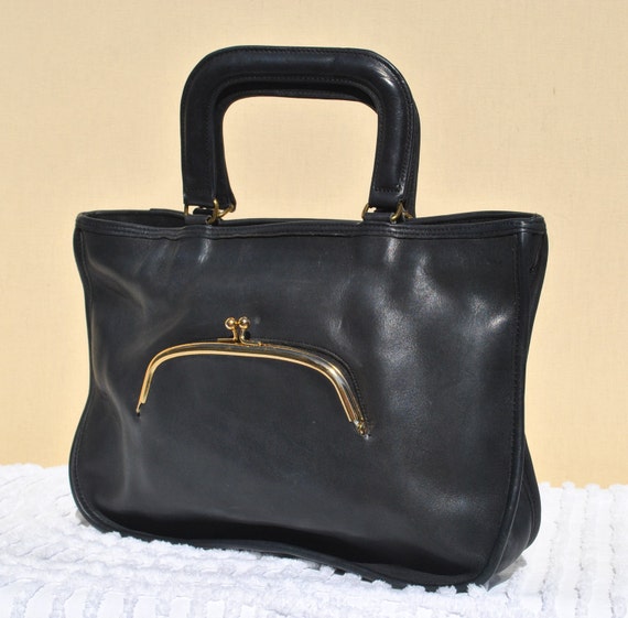 Vintage 1980s Black Leather Coach Handbag