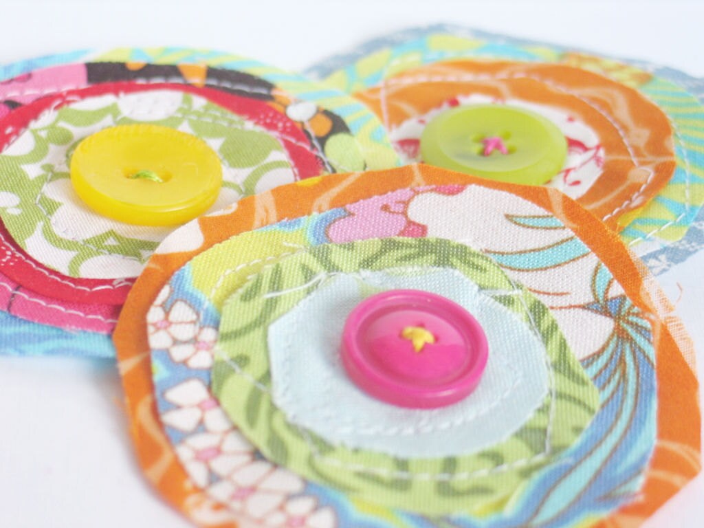 Handmade Fabric Scrap Flower Embellishments Set of 3 Nr.