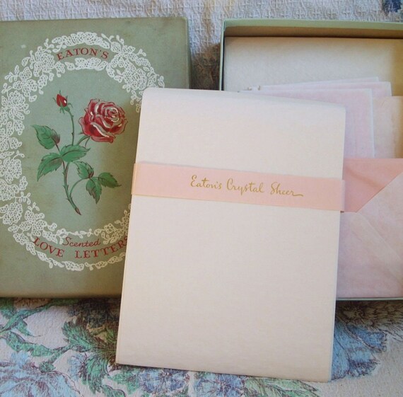 Vintage Eaton's Boxed Stationery Set Pink Crystal Sheer