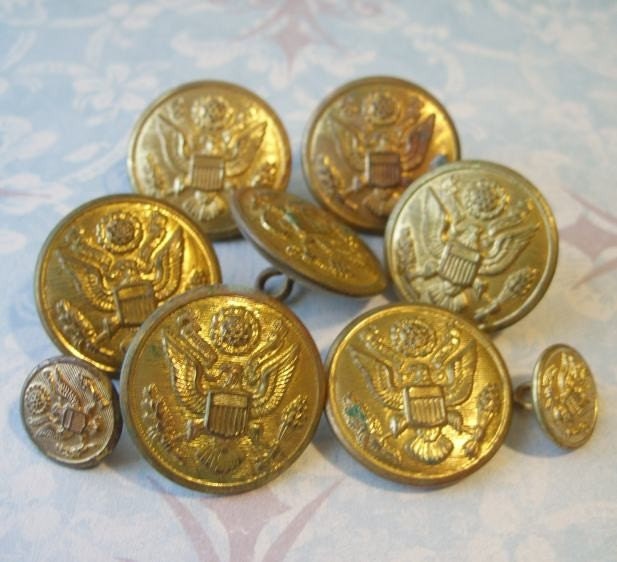 Vintage Gold Brass Military Eagle Buttons Lot by TinselandTrinkets