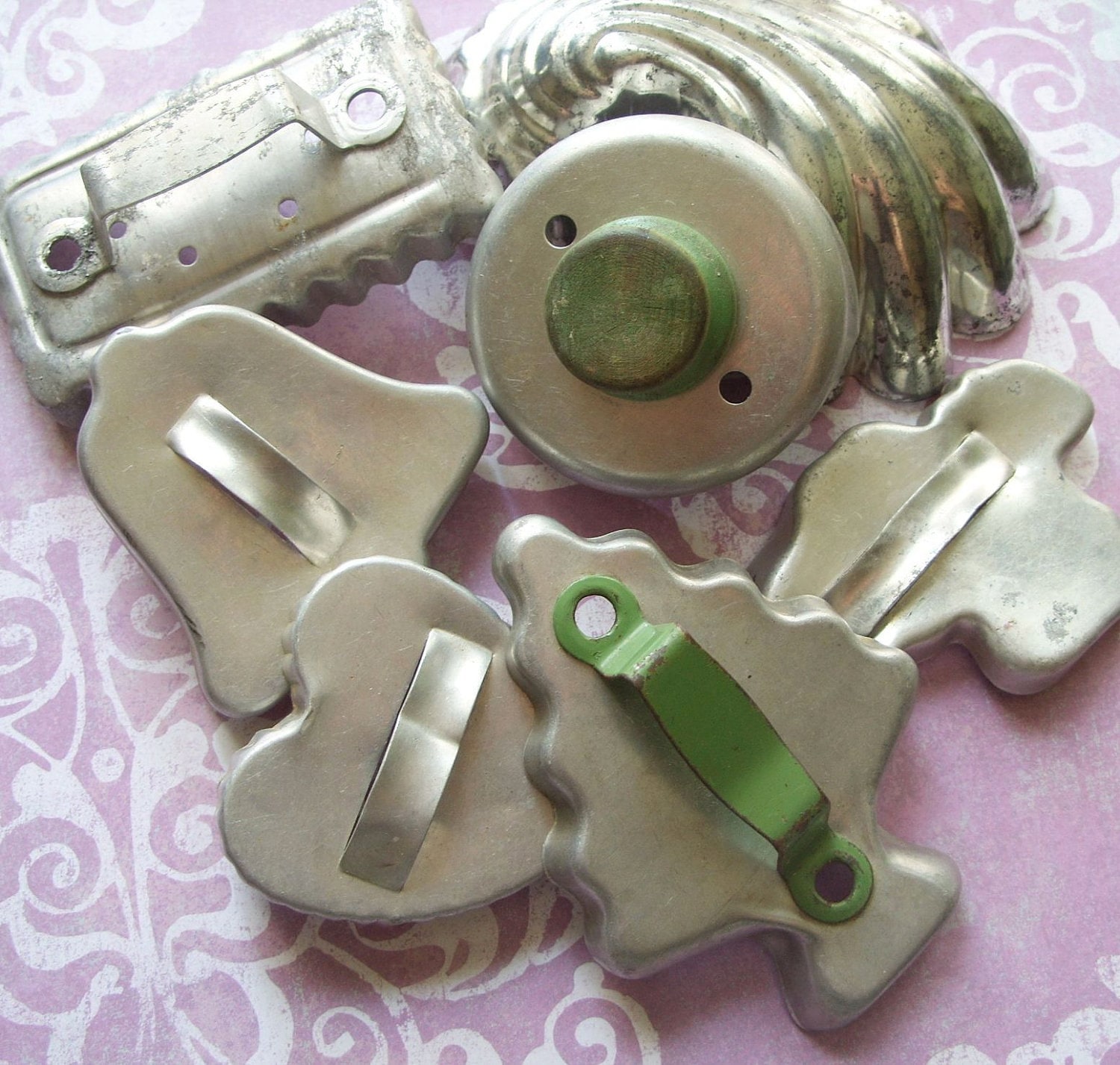 Vintage Aluminum Biscuit Cookie Cutters with Handles Shell