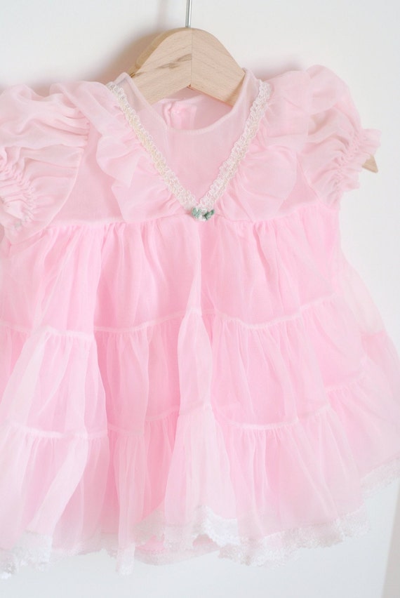 Vintage Baby Pink FRILLY Party Dress 6m