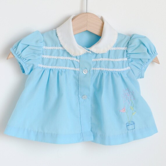 Vintage Baby BLUE Flower Shirt 3m