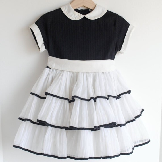 Vintage Toddler 1950's BLACK and WHITE Party Dress 4T