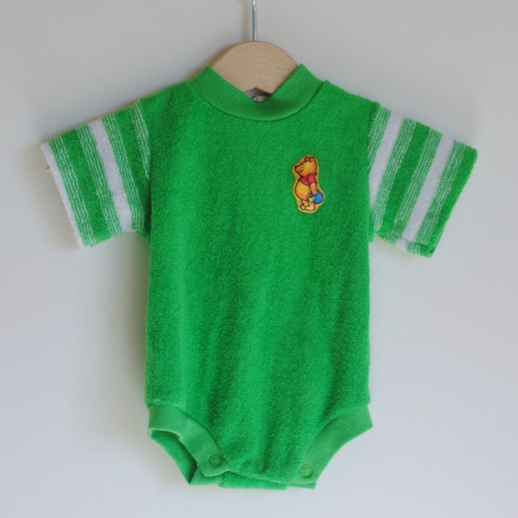 Vintage Baby Boy Green Terrycloth Onesie WINNIE THE POOH
