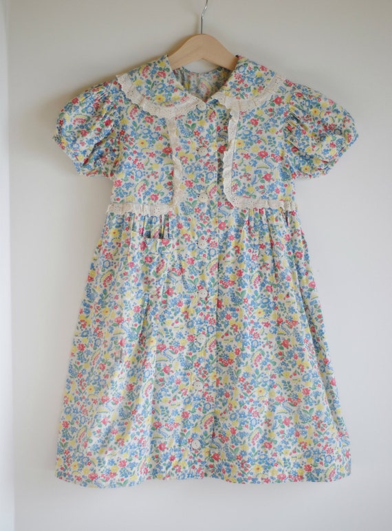 Vintage 1940's Little Girl's Dress FLORAL Feedsack