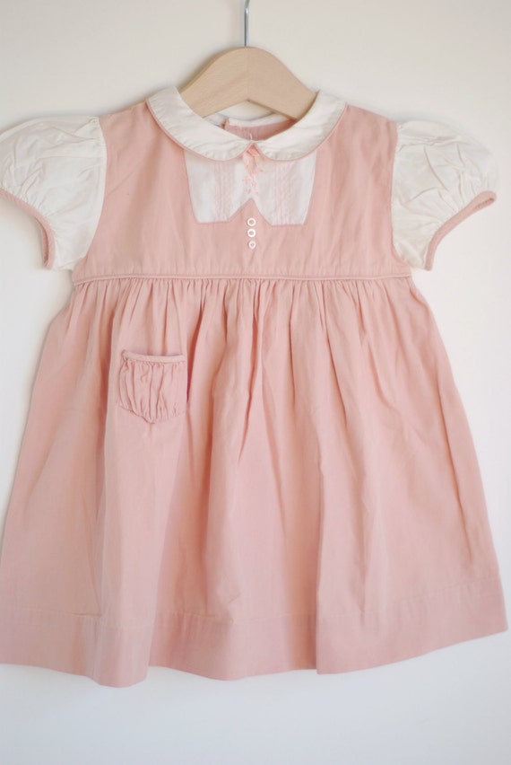 Vintage 1940's Toddler Girl Dress Pink and White 12 to