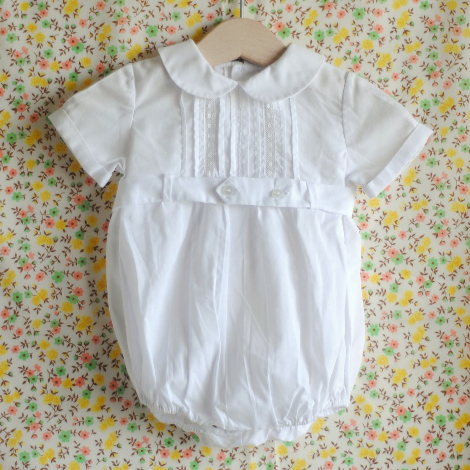 Vintage Baby Romper WHITE Belted 6m