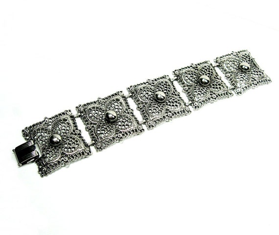 1960s Filigree Bracelet Large Links Spanish Influence