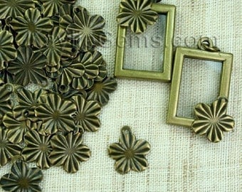 50 pcs Antique Brass Stamping Cherry Blossom Charms