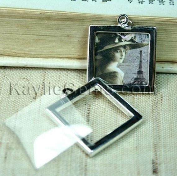 Picture Frame Charm Pendant Double Sided Rectagle Square