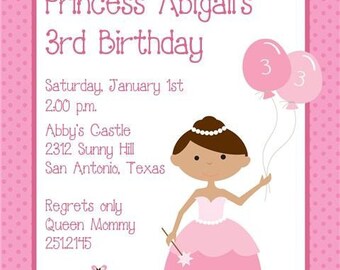 Princess Birthday Invitations, Blonde or Brown Hair