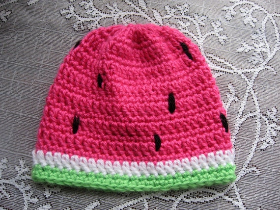 Handmade Crocheted Watermelon Baby Hat & Mary Janes Shoes