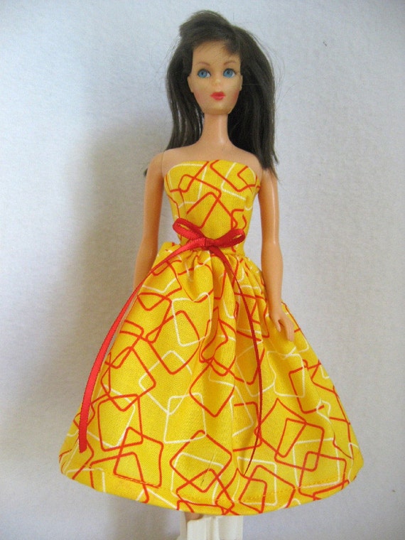 Handmade Yellow & Red Barbie Doll Dress