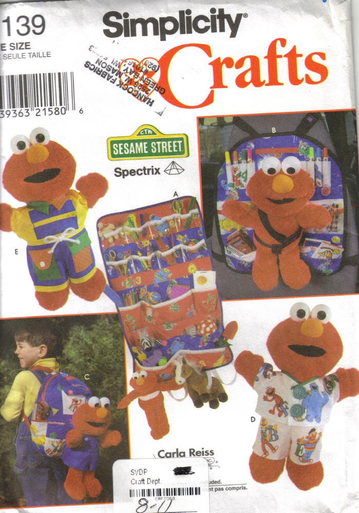 Simplicity 8139 Sewing Pattern Elmo Accessories