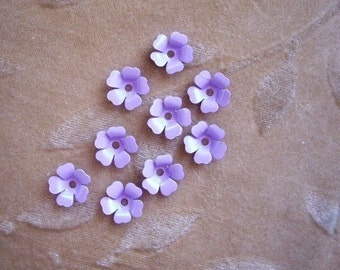 Vintage metal enamel flower beads, purple lilac 13m, Lot of 14