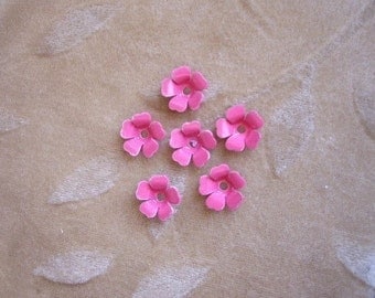 Vintage metal enamel flower beads, pink,13m, Lot of 14