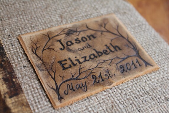 Custom Wedding Guest Book leather and burlap rustic wedding guest book bridal shower engagement anniversary