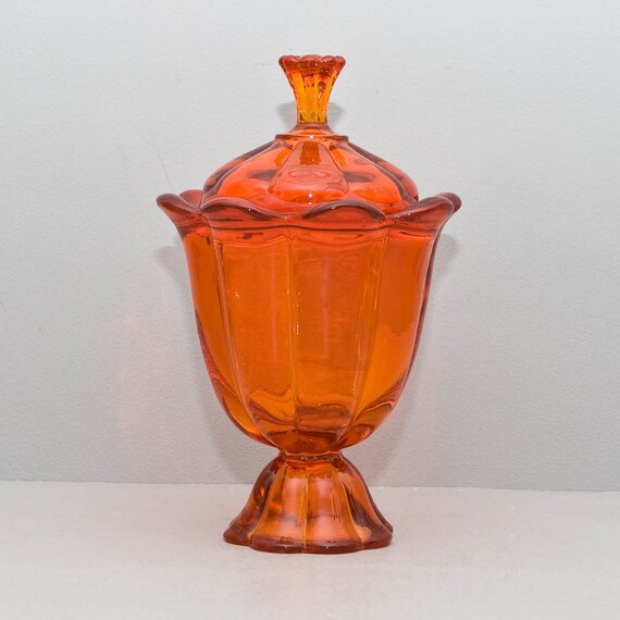 Orange Tulip Vase  with Lid Vintage 1960s 70s