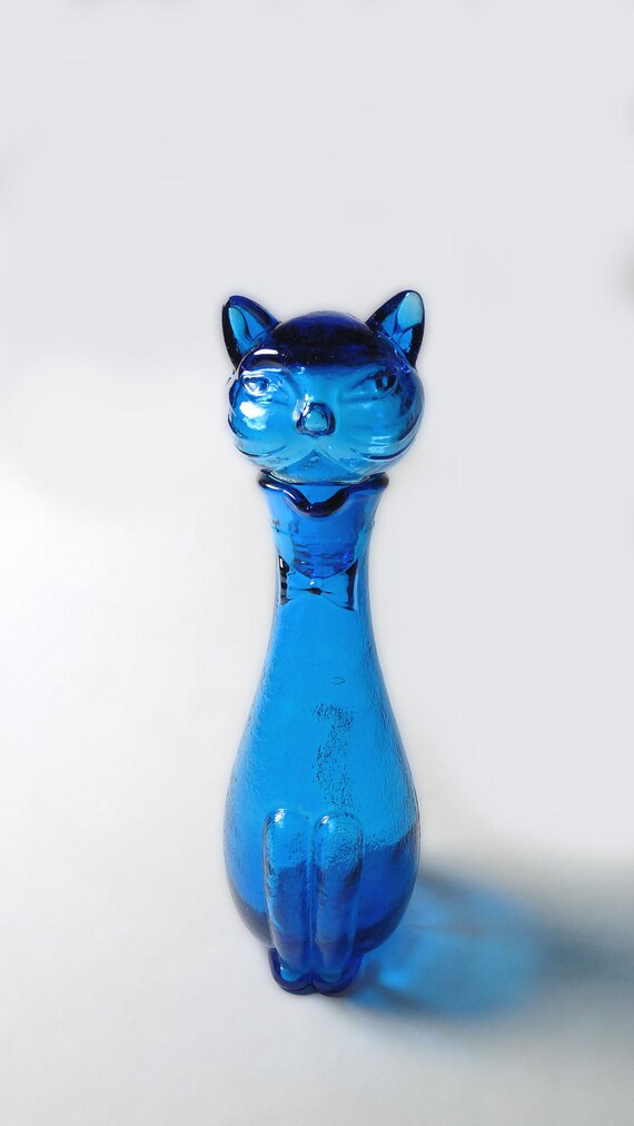 Mod Cobalt Blue Glass Cat Decanter