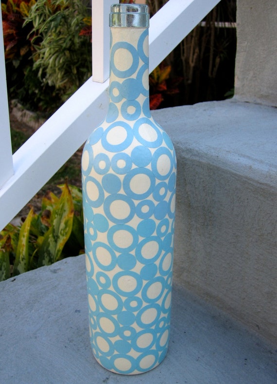 Items similar to White Retro Inspired Upcycled Decorative Glass Bottle