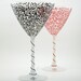 Martini glasses - Set of 2 hand painted cocktail glasses - Red and black lacy design