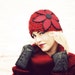 Red Black Flower Cloche Hat - READY TO SHIP