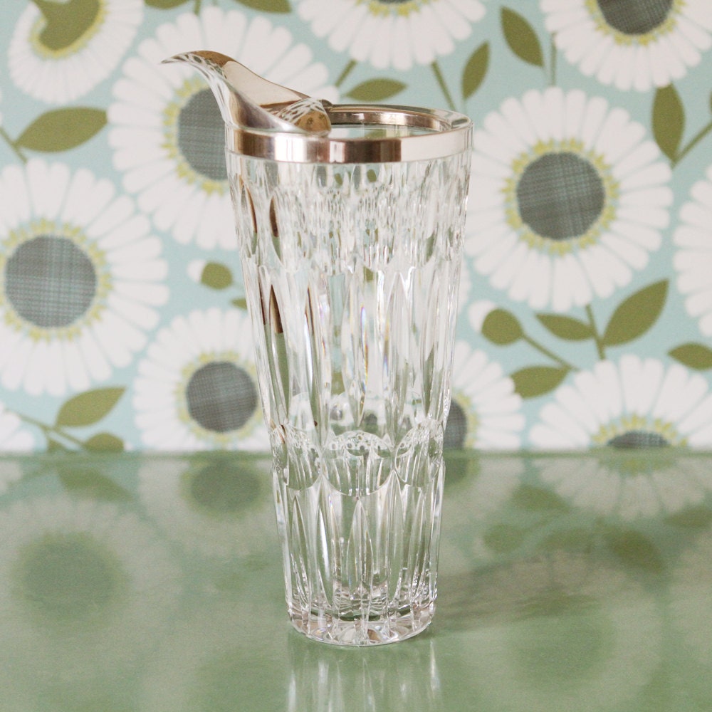 Vintage Cocktail Pitcher Crystal Silver Spout Mad Men
