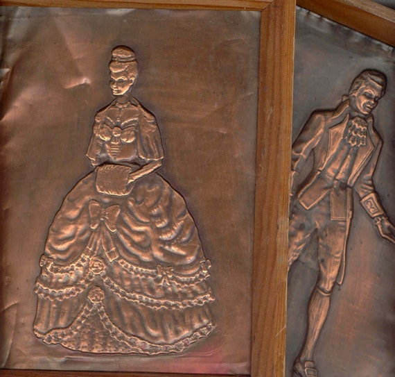 Copper Sheet Embossed Picture Pair Vintage