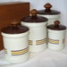 Kitchen Canister Set Wooden Knobs Vintage West Bend Aluminum Brown White 4 Sizes Metal Plastic Wood