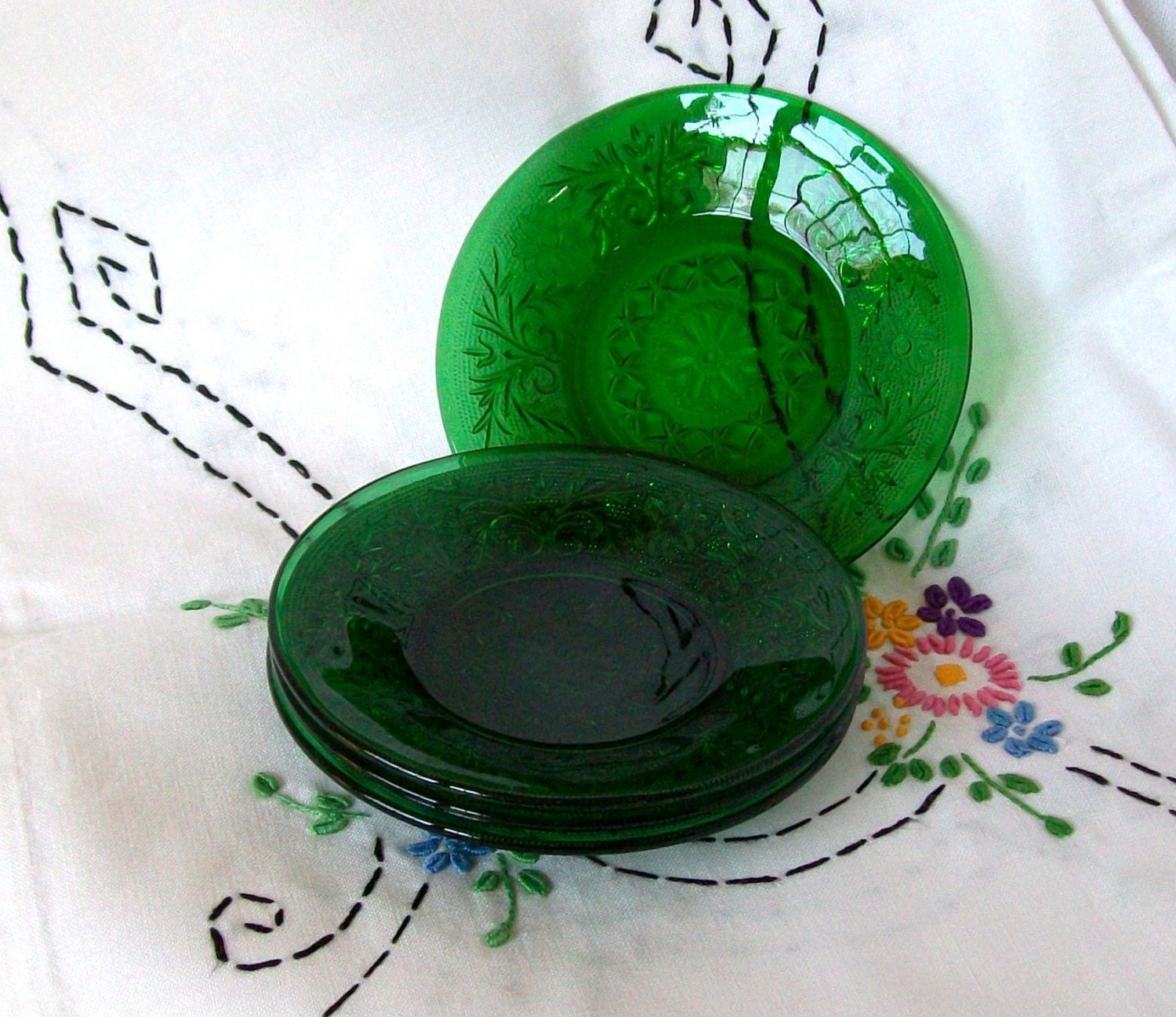 Depression Glass Green Plates Anchor Hocking Sandwich Pattern